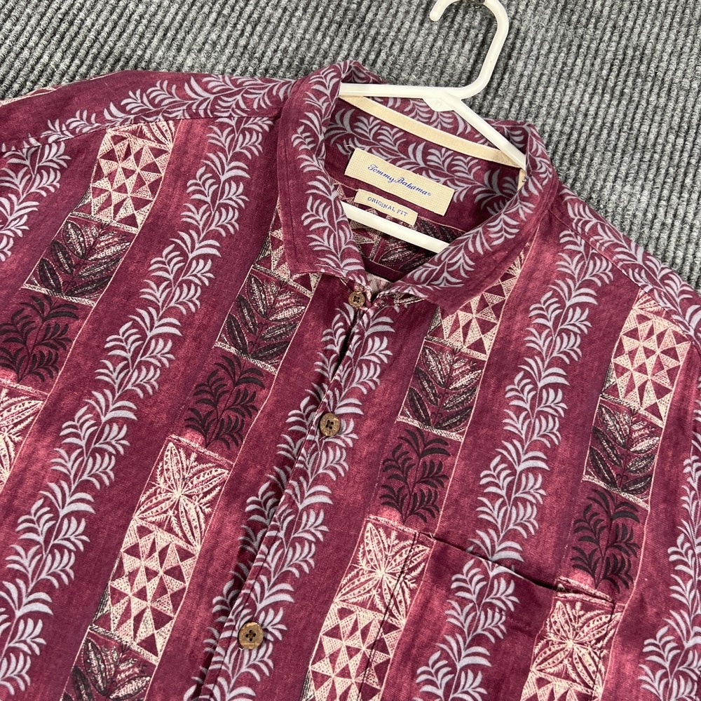 Tommy Bahama Shirt Mens‎ 2XL XXL Red Geometric Short Sleeve Silk Button Up